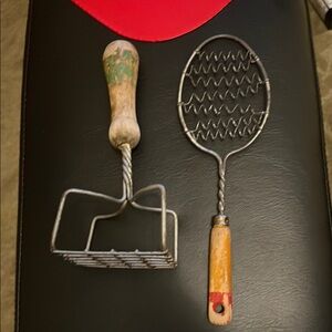 Rustic Metal Potato Mashers with Wooden Handles